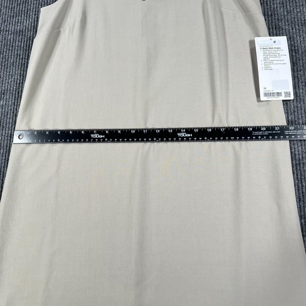 Lululemon V Neck Midi Dress Womens Size 10 Beige Casual Active Lightweight New - Picture 10 of 16